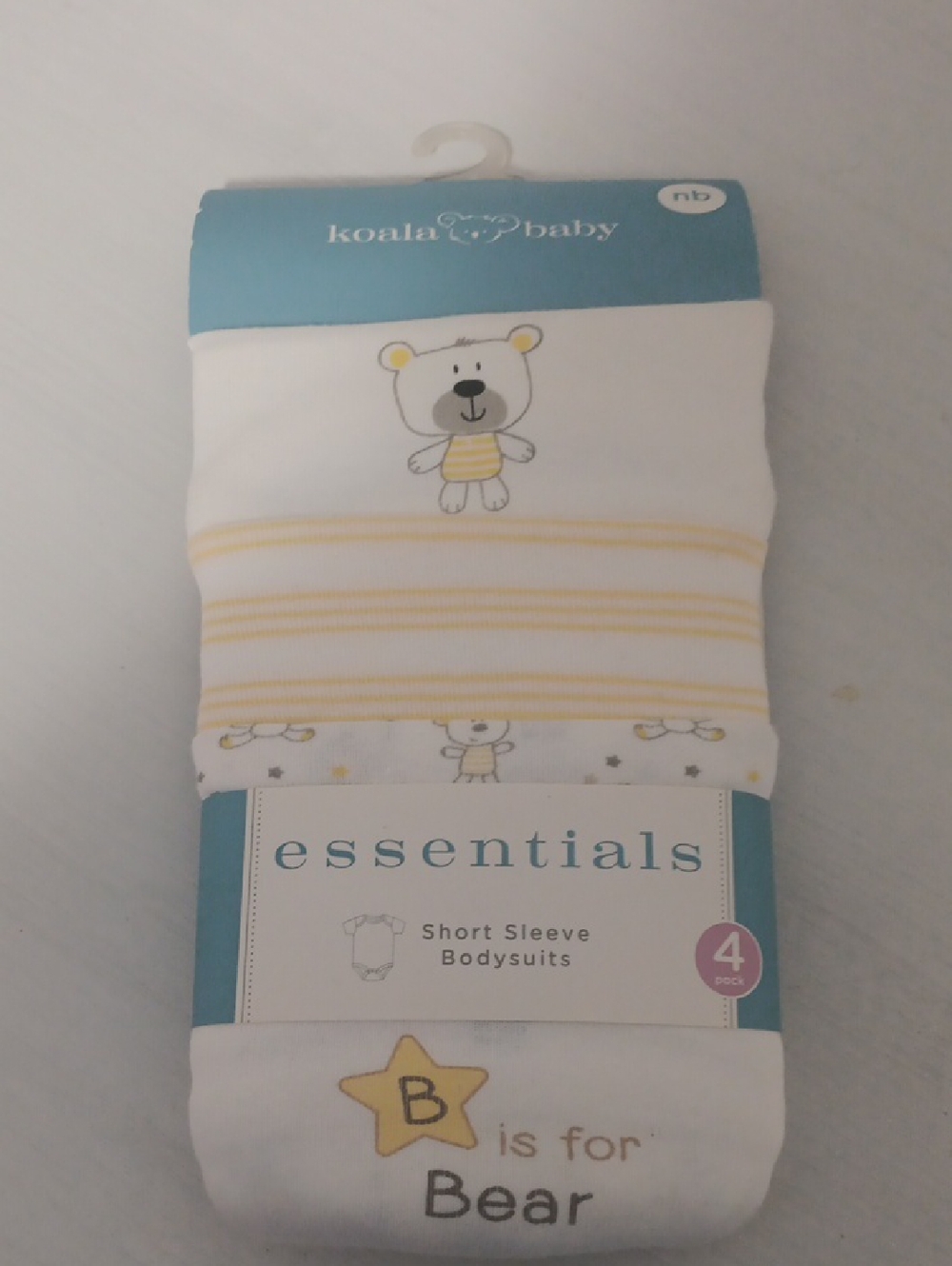 Koala Baby Essentials Short Sleeve Bodysuits - White & Yellow (4-Pack)